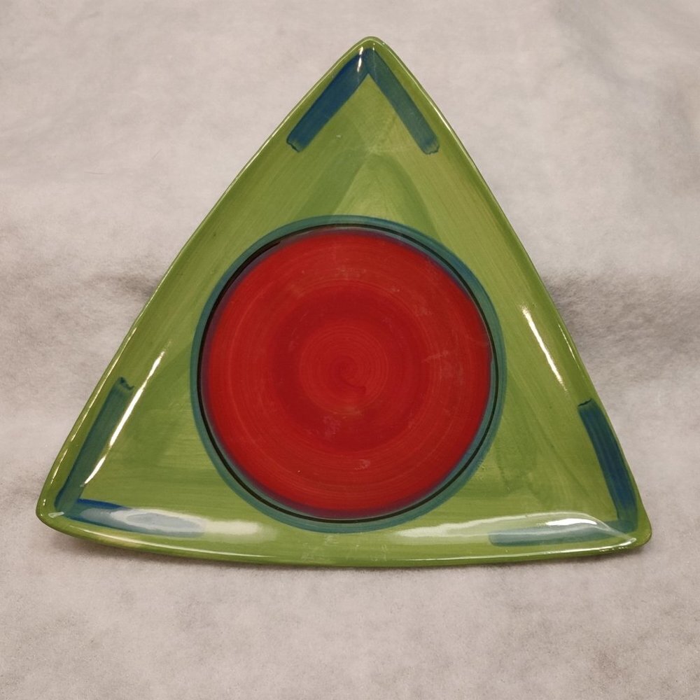Gail Pittman- Triangular Plate- Green/Orange/Blue Abstract